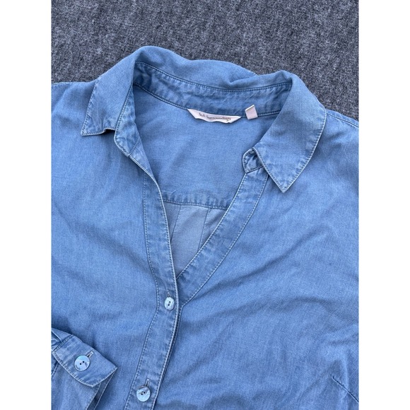 Soft Surroundings women Large Denim Shirt Dress Button Down Chambray Tencel Boho - Picture 1 of 8